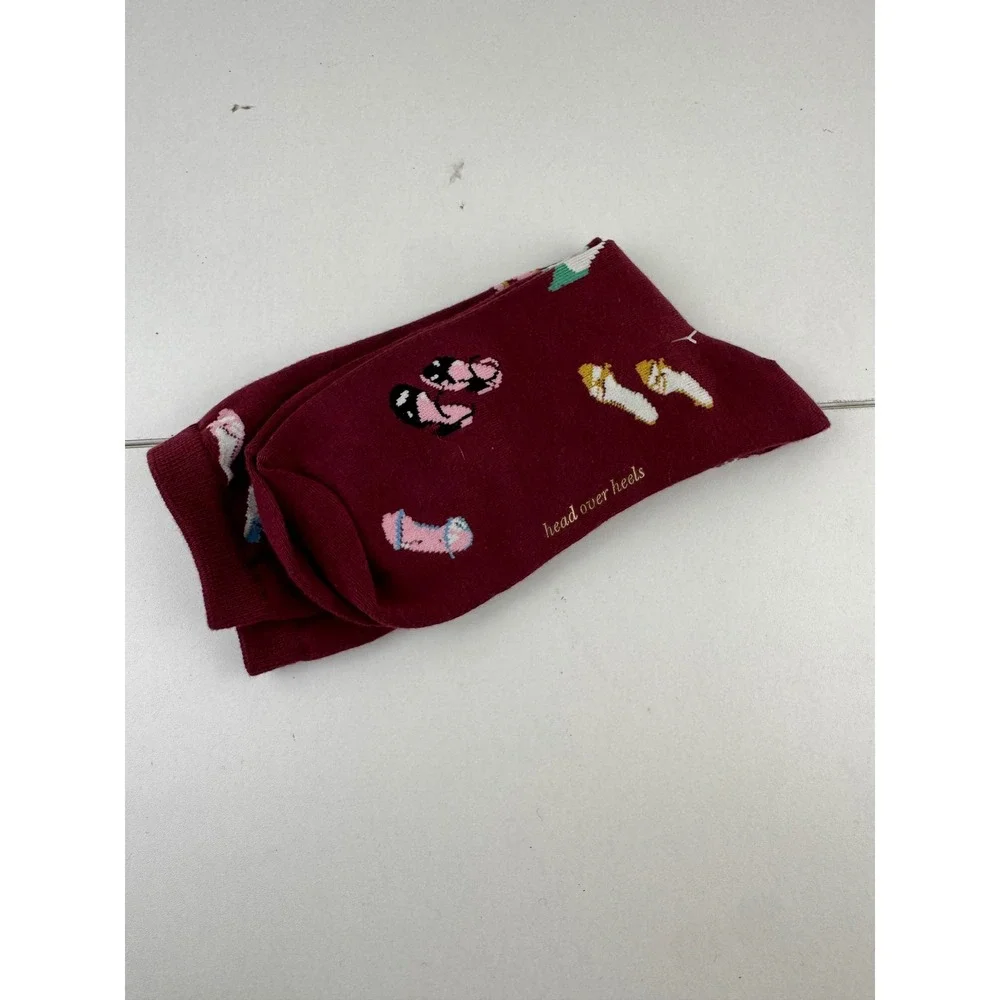Womens Burgundy Socks Head Over Heels Shoes Print Novelty Ankle Socks